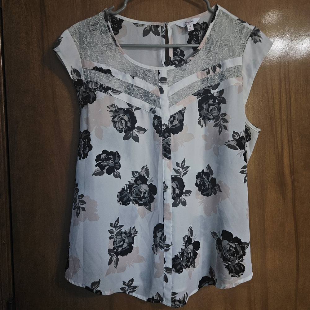 Candie's Floral Lace White Cap Sleeve Blouse